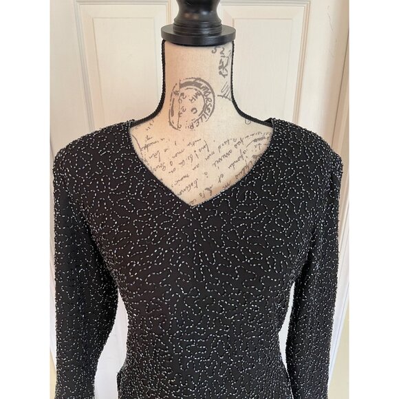 Vintage Leslie Fay Evenings Beaded Black Formal Blouse Women's Medium - Picture 2 of 8